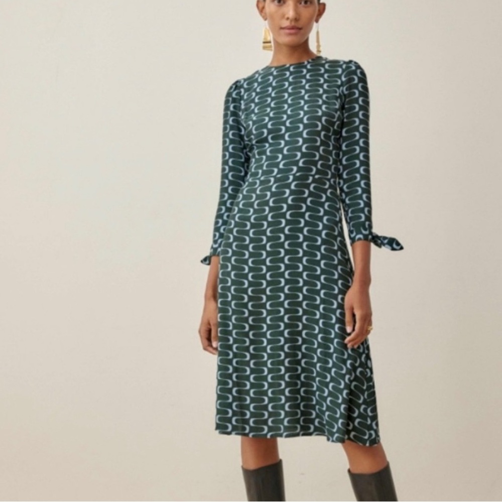Reformation Port Print Midi Dress 3/4 Sleeve in Venture Green Women's Size 16